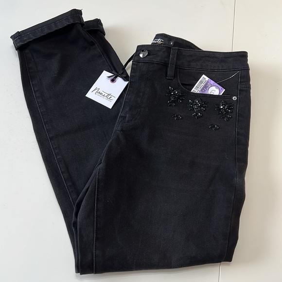 NWT Women’s Nanette Lepore Rhinestone Girlfriend Cropped Jeans Black Poison Sz 6 - Picture 10 of 10